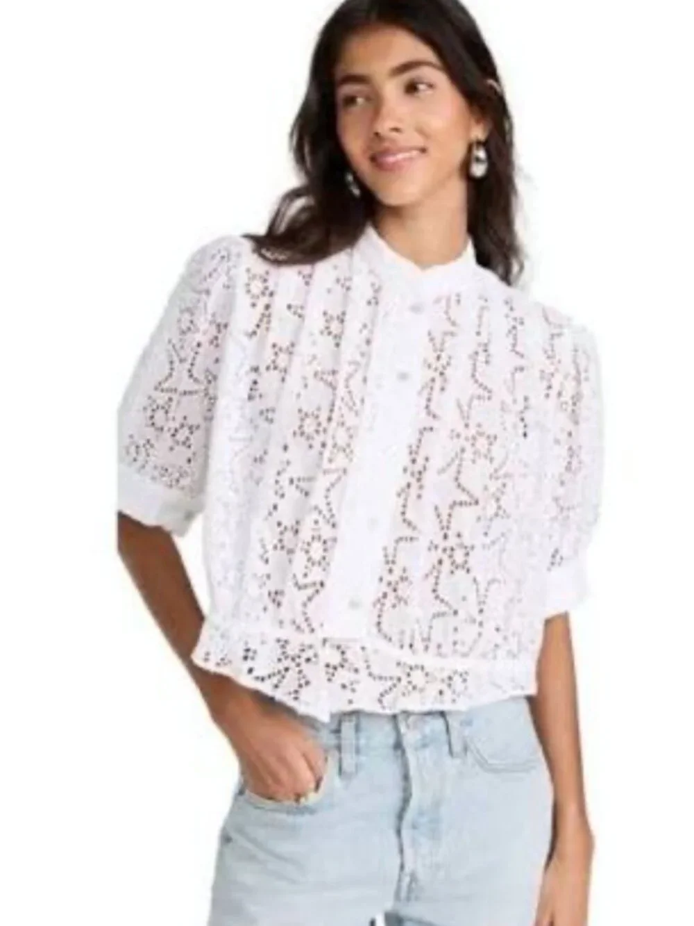 Alix of Bohemia Rhiannon star anglaise eyelet white blouse/shirt/top Sz M - Picture 2 of 14